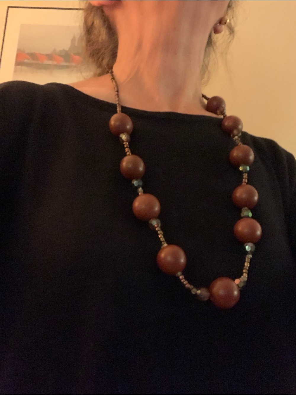 Wood Bead Statement Necklace in Brown - Women's Jewelry
